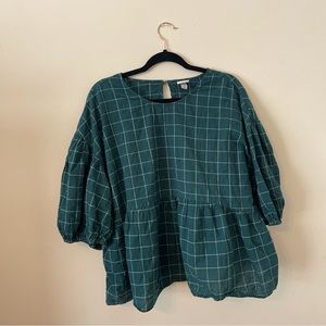 Green Peplum Puff Sleeve Blouse - A New Day